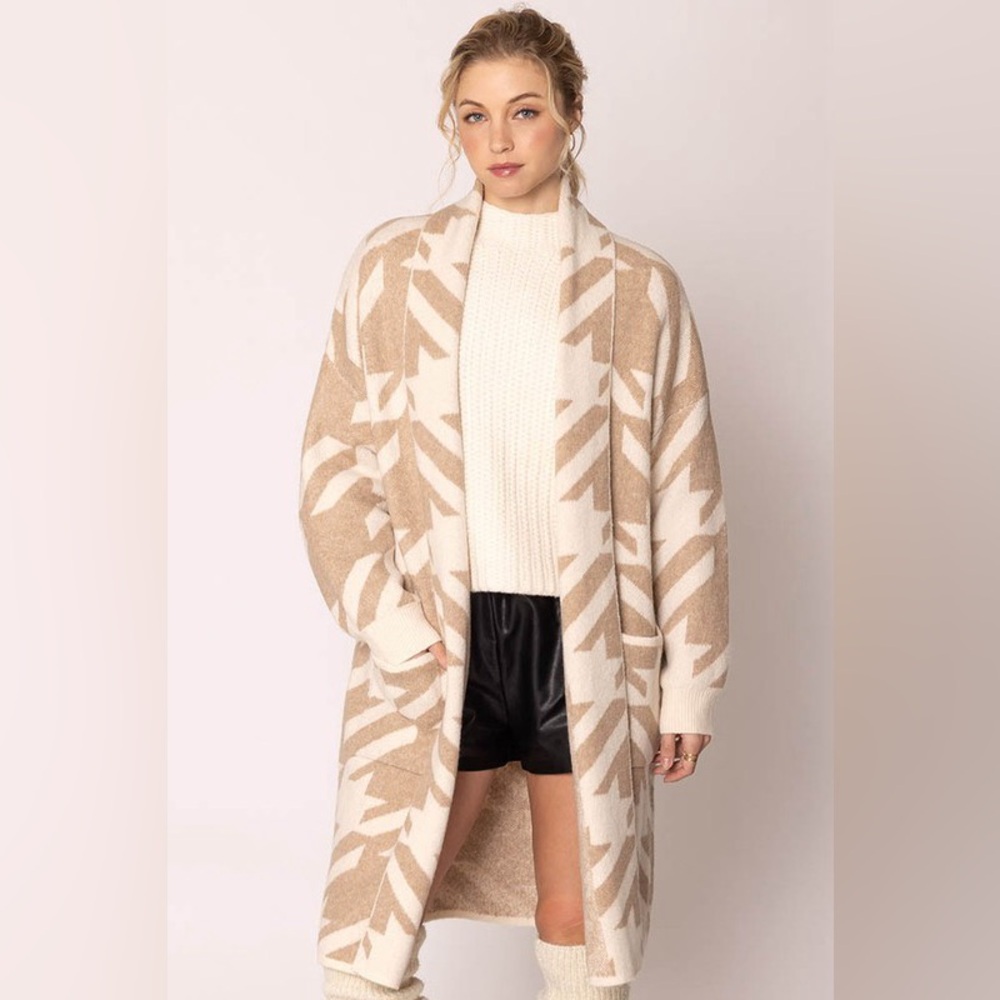 Elegant Tan and Cream Women's Cardigan